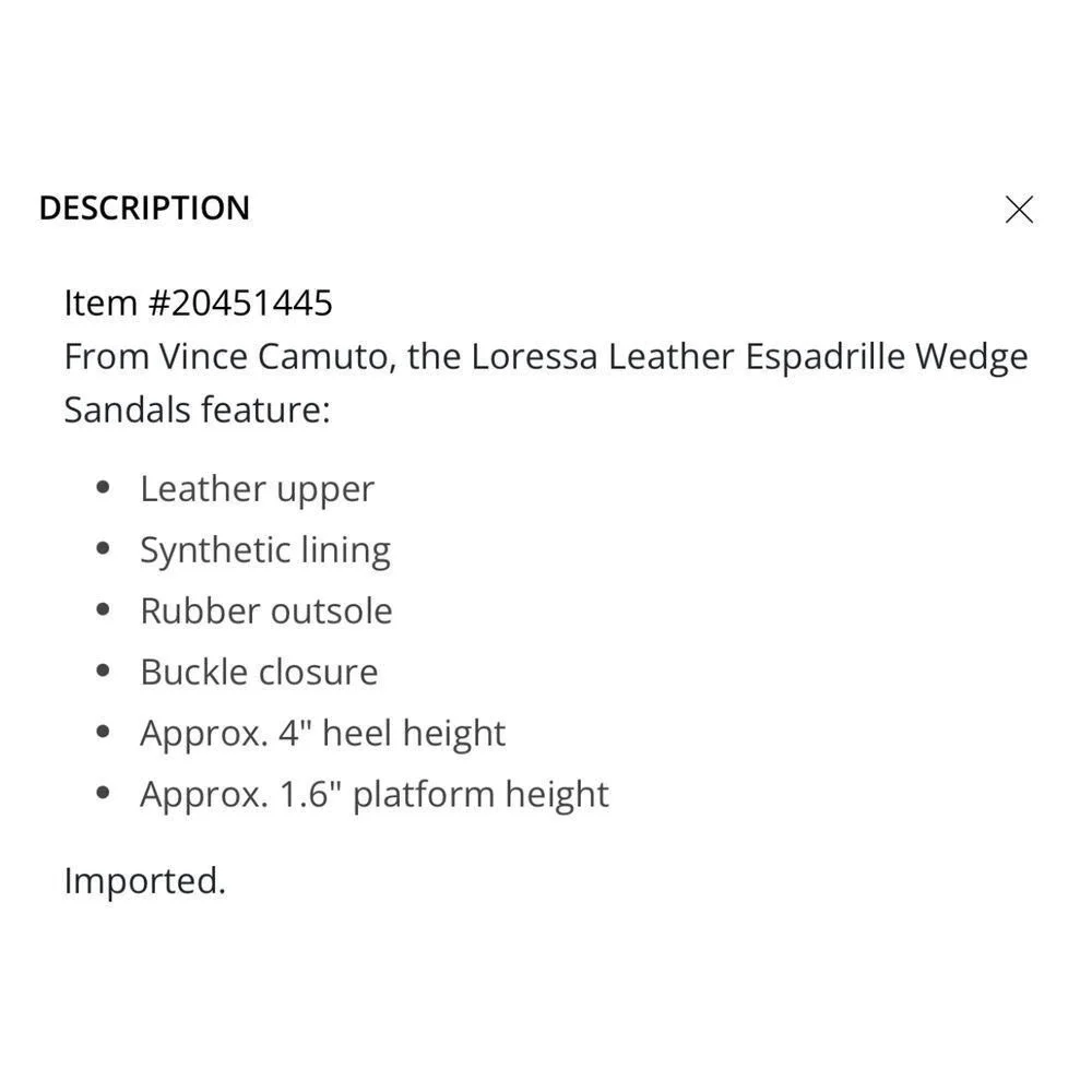 Vince Camuto Loressa Leather Espadrille Platform Wedge Sandals Walnut Sz 9.5 NEW